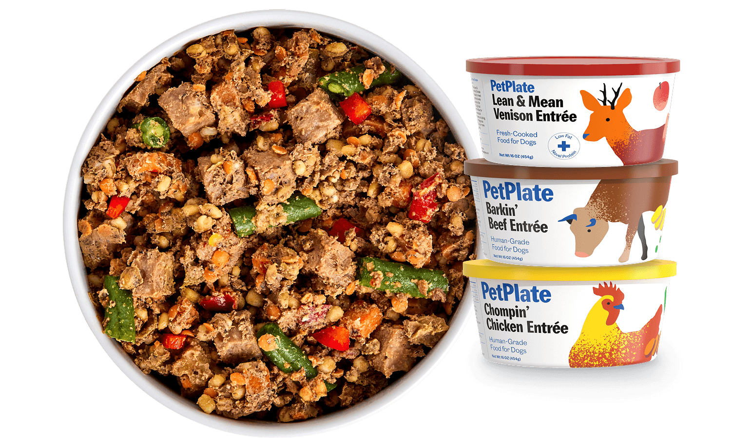 bowl of FreshCooked food with product containers on the side