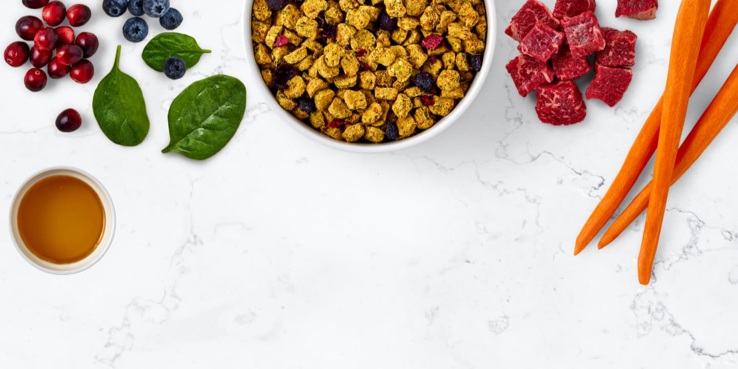 Banner of Fresh Food Ingredients on marble surface